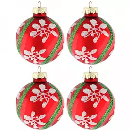Набор елочных украшений Magic Time Шары красные со снежинками стекло 4 штуки 6 см