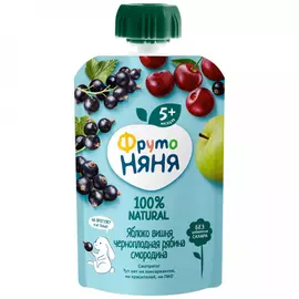 Пюре ФрутоНяня яблоко вишня рябина черная смородина без сахара с 5 месяцев 90 г