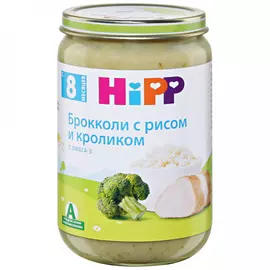 Пюре HiPP мясо-овощное меню брокколи рис кролик с 8 месяцев 220 г