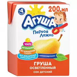 Сок Агуша груша осветленный восстановленный без сахара с 4 месяцев 200 мл