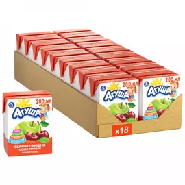 Сок Агуша яблоко вишня осветленный восстановленный без сахара с 5 месяцев 18 штук по 200 мл