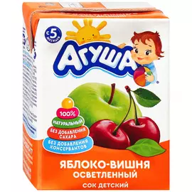 Сок Агуша яблоко вишня осветленный восстановленный без сахара с 5 месяцев 200 мл