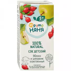 Сок ФрутоНяня яблоко шиповник осветленный восстановленный без сахара с 5 месяцев 200 мл
