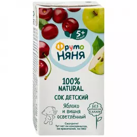Сок ФрутоНяня яблоко вишня осветленный восстановленный без сахара с 5 месяцев 200 мл