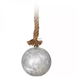 Светильник Koopman шар серебристый диаметр 20 см 29 led на джутовой веревке