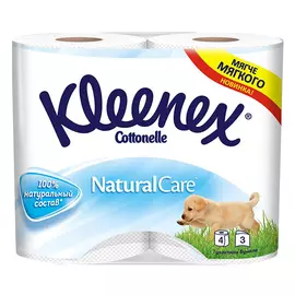 Туалетная бумага Kleenex Natural Care белая 3-слойная 4 рулона