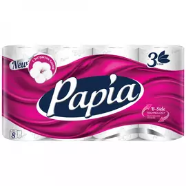 Туалетная бумага Papia белая 3-слойная 8 рулонов