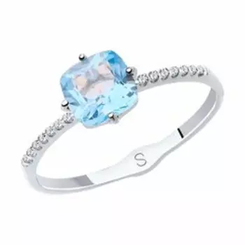 Кольцо из белого золота с топазом и фианитами