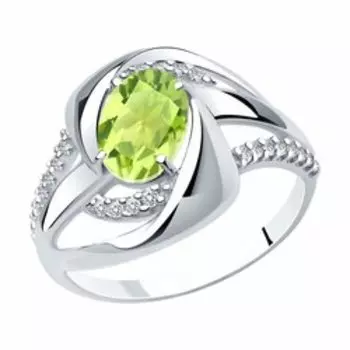 Кольцо из серебра с хризолитом и фианитами