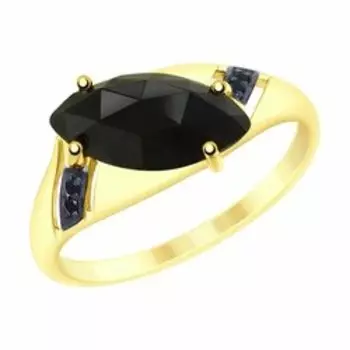 Кольцо из желтого золота с агатом и фианитами