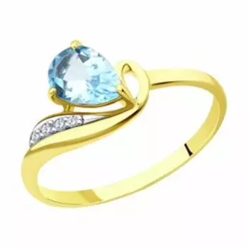 Кольцо из желтого золота с топазом и фианитами