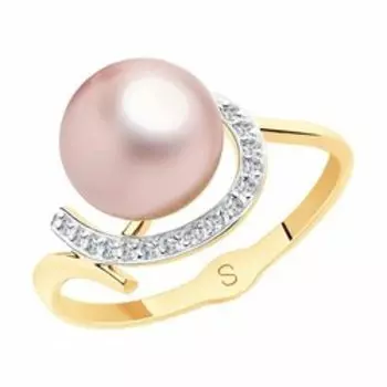 Кольцо из золота 585 пробы с розовым жемчугом и фианитами
