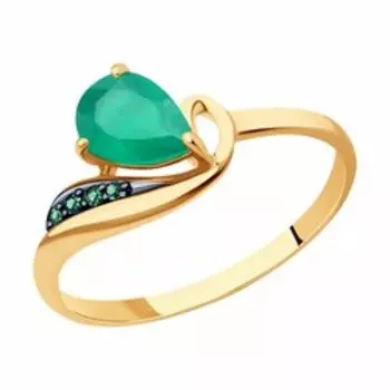 Кольцо из золота с агатом и фианитами