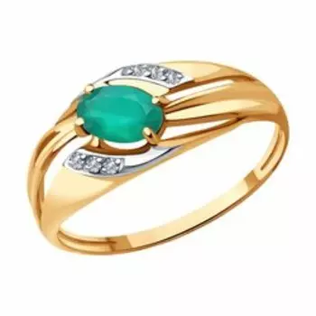 Кольцо из золота с агатом и фианитами