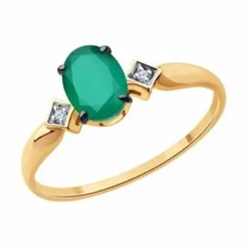 Кольцо из золота с агатом и фианитами