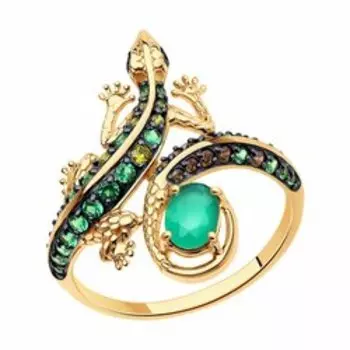 Кольцо из золота с агатом и фианитами