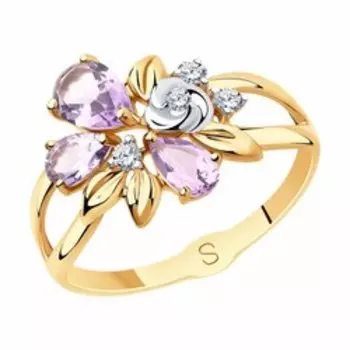 Кольцо из золота с аметистами и фианитами