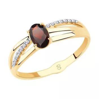 Кольцо из золота с гранатом и фианитами