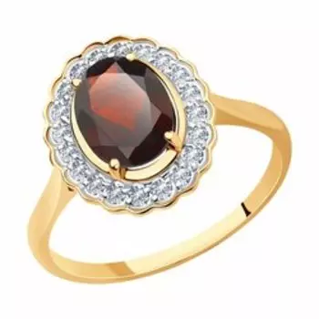 Кольцо из золота с гранатом и фианитами