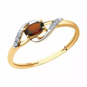 Кольцо из золота с гранатом и фианитами