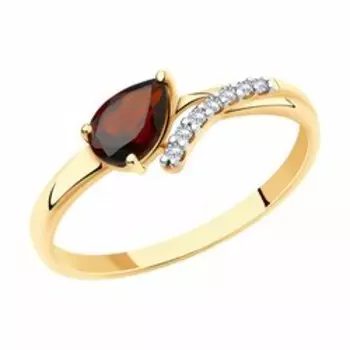 Кольцо из золота с гранатом и фианитами