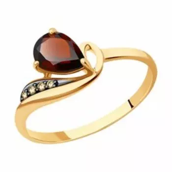 Кольцо из золота с гранатом и фианитами