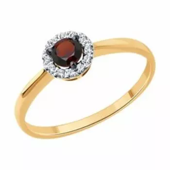 Кольцо из золота с гранатом и фианитами