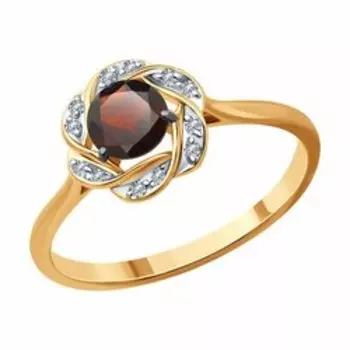 Кольцо из золота с гранатом и фианитами