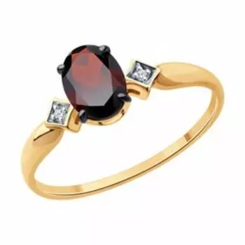Кольцо из золота с гранатом и фианитами