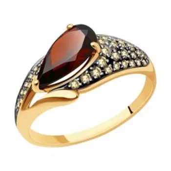 Кольцо из золота с гранатом и фианитами