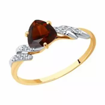 Кольцо из золота с гранатом и фианитами