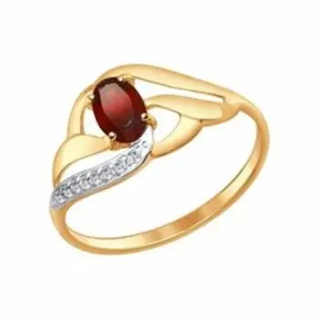 Кольцо из золота с гранатом и фианитами