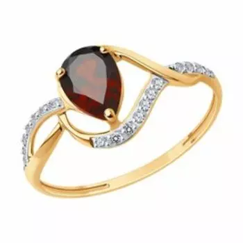 Кольцо из золота с гранатом и фианитами