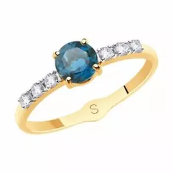 Кольцо из золота с лондон топазом и фианитами