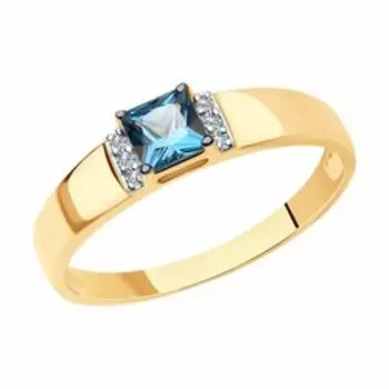 Кольцо из золота с лондон топазом и фианитами