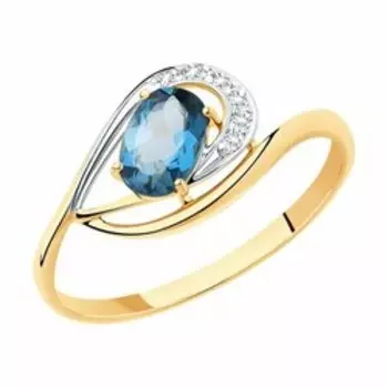 Кольцо из золота с синим топазом и фианитами