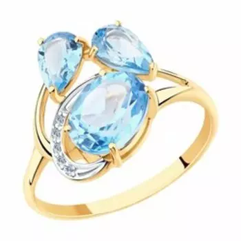 Кольцо из золота с топазами и фианитами