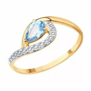 Кольцо из золота с топазом и фианитами