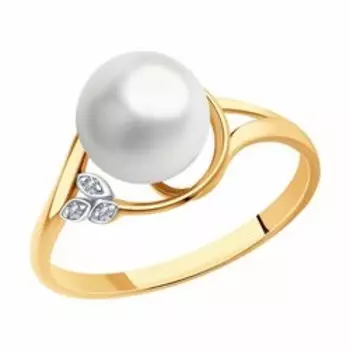 Кольцо из золота с жемчугом и фианитами