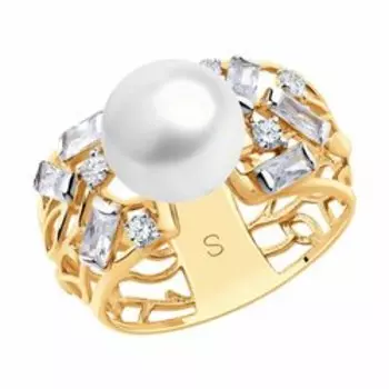 Кольцо из золота с жемчугом и фианитами