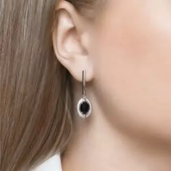 Серьги из серебра с чёрными агатами и фианитами