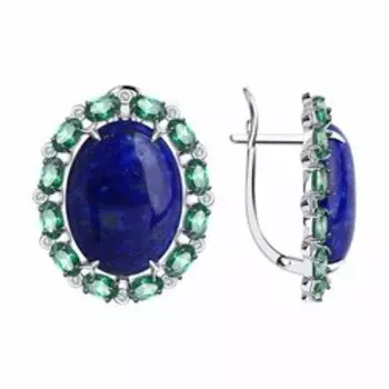 Серьги из серебра с ляписом и фианитами