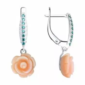 Серьги из серебра с перламутром и фианитами