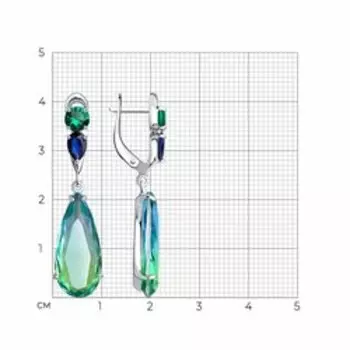 Серьги из серебра с синтетическими ситалами и фианитами