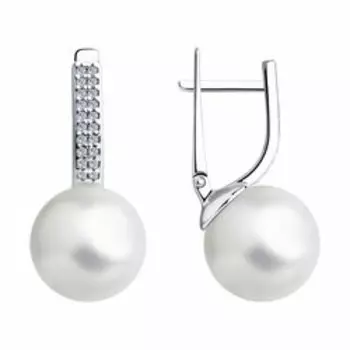 Серьги из серебра с жемчугом и фианитами