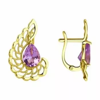 Серьги из золочёного серебра с аметистами