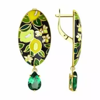 Серьги из золочёного серебра с ситаллами и эмалью