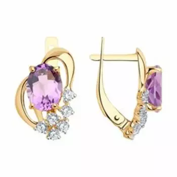 Серьги из золота с аметистами и фианитами