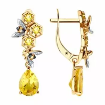 Серьги из золота с цитринами и фианитами