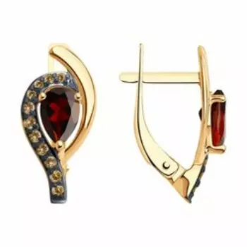 Серьги из золота с гранатами и фианитами